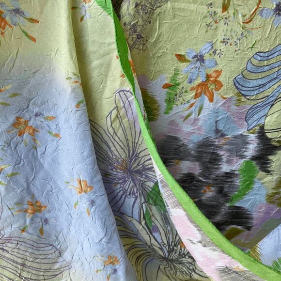 Pastel Floral Crinkle Texture Oblong Scarf with Lime Border – 22"x69" - Picture 4 of 9